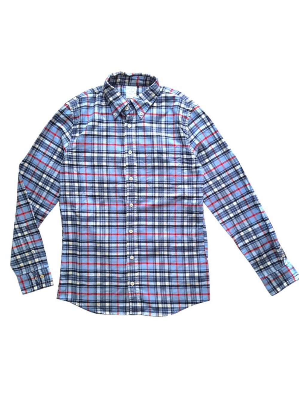 Brooks Brothers Men Blue Plaid Slim Fit Cotton Button Down Shirt S